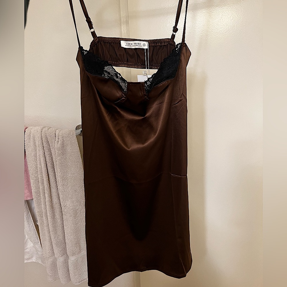 12th tribe chocolate brown silk mini dress